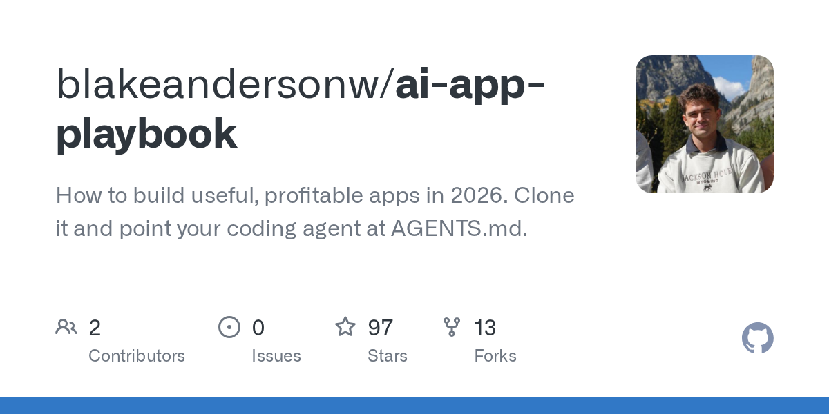 GitHub social preview for Blake Anderson’s AI App Playbook