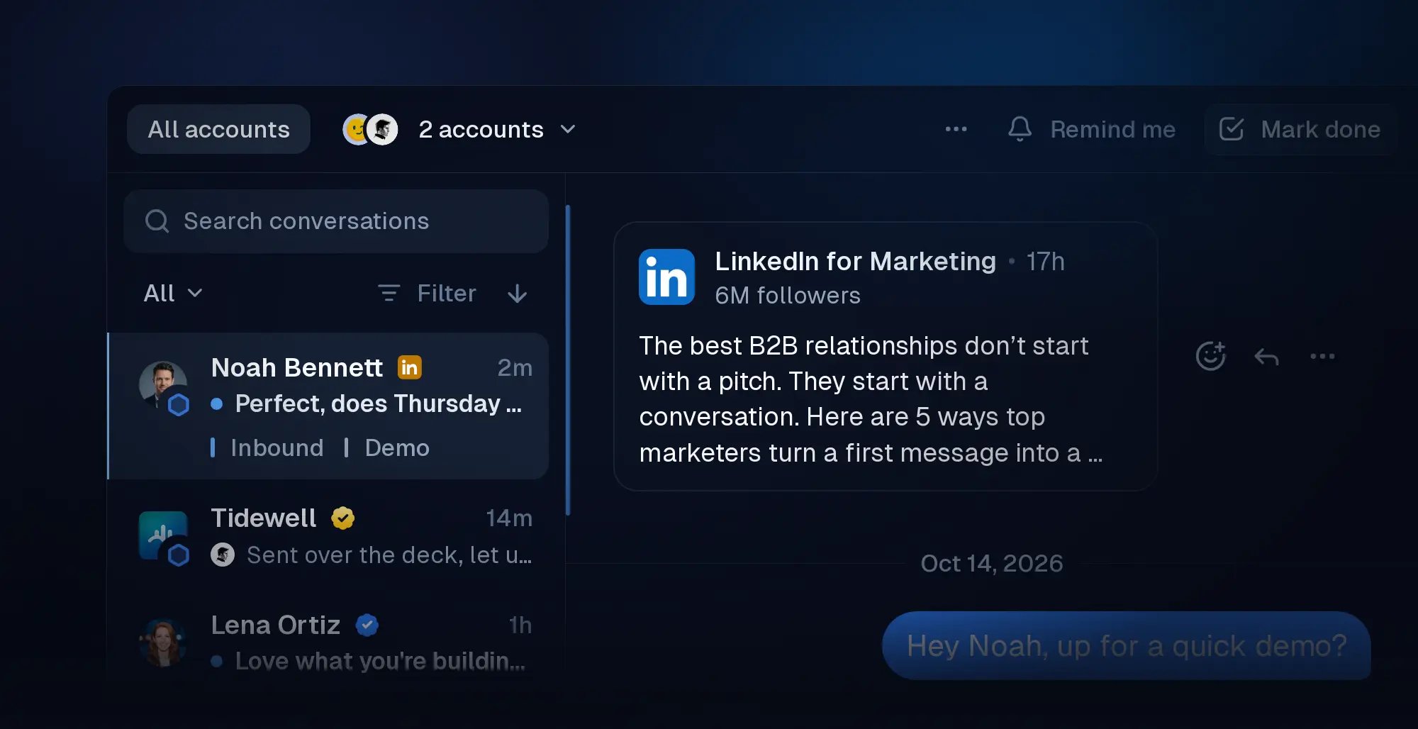 Inboxapp with LinkedIn connected beside X