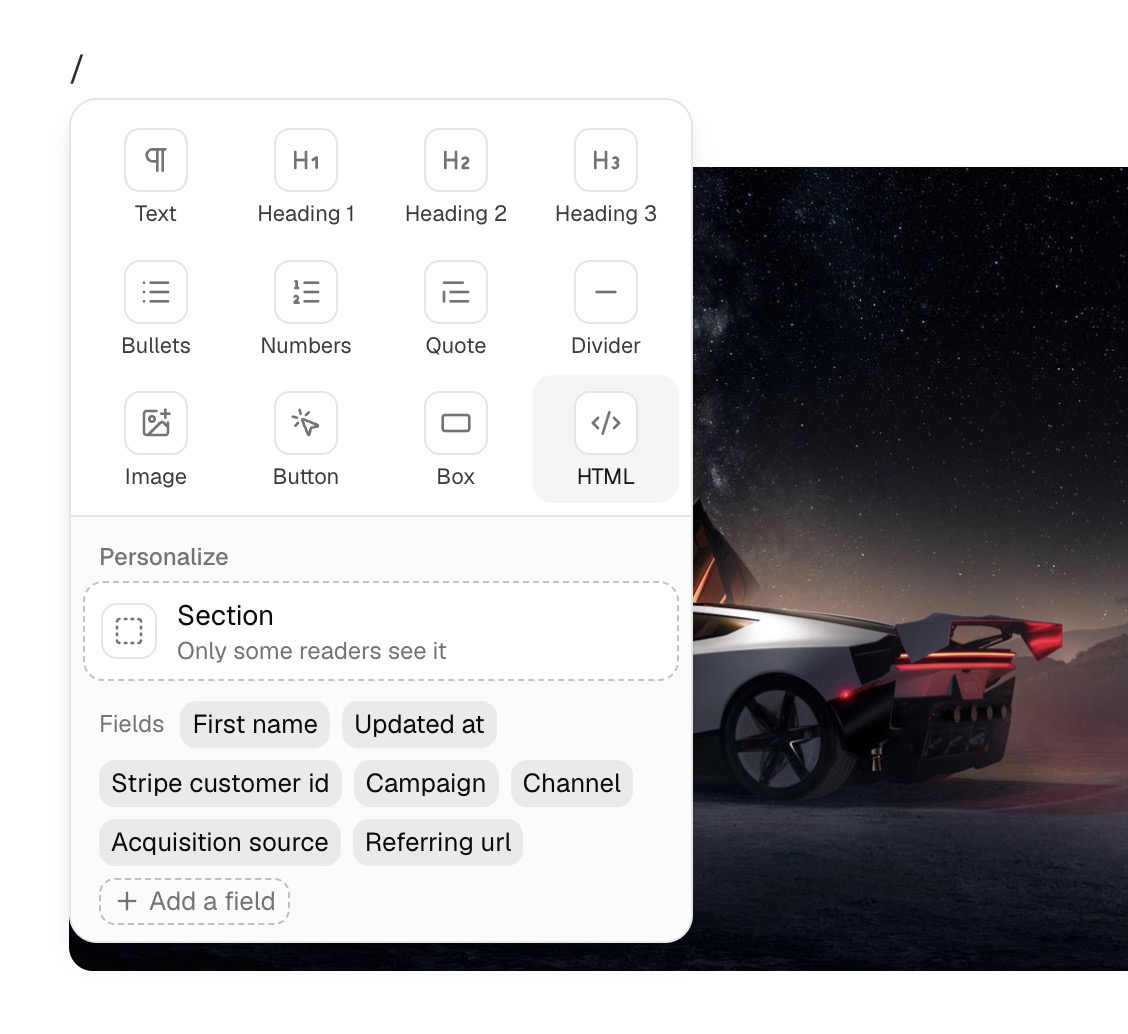 MailCheap slash menu with a section only some readers see