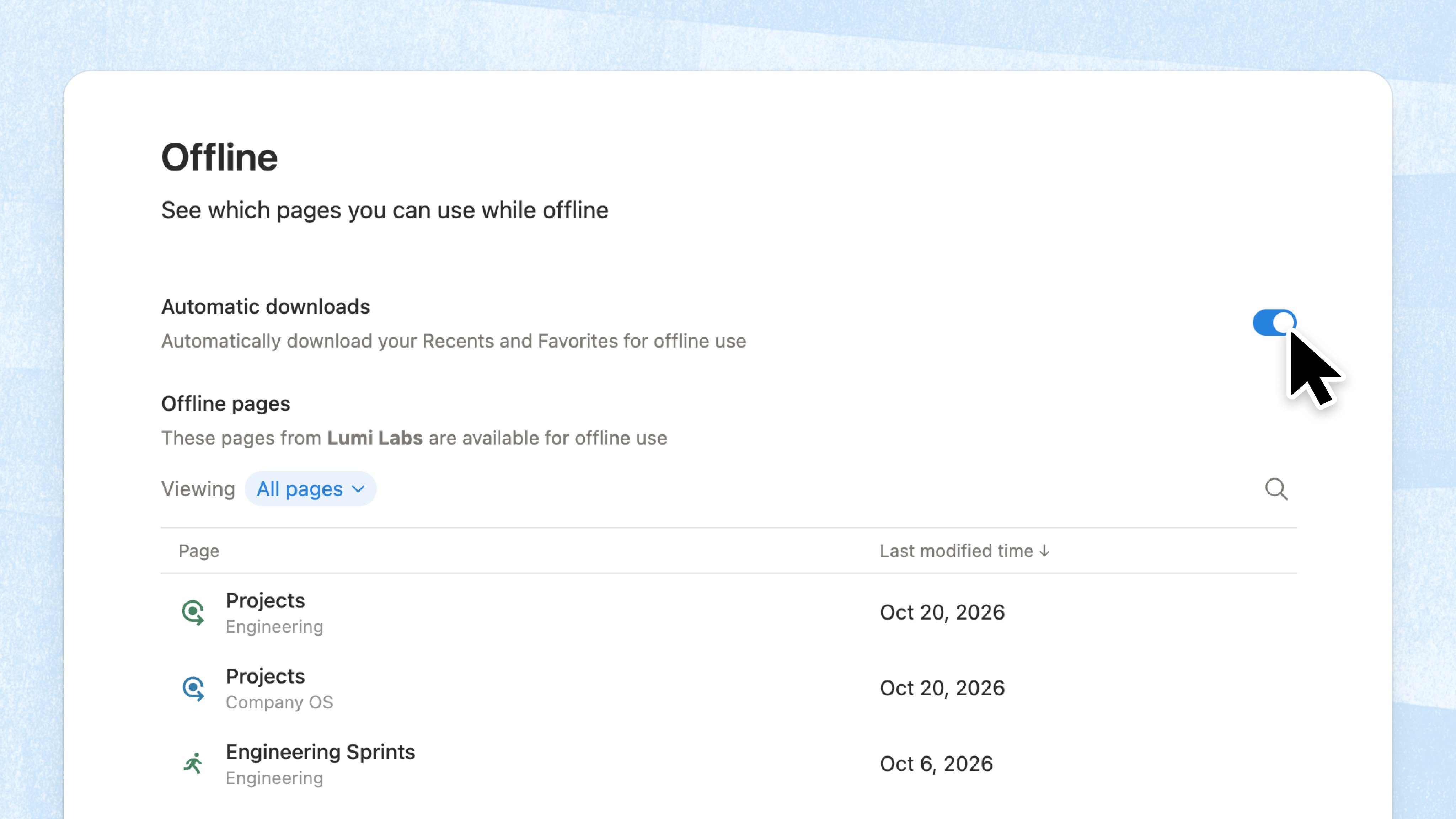 Notion offline automatic downloads