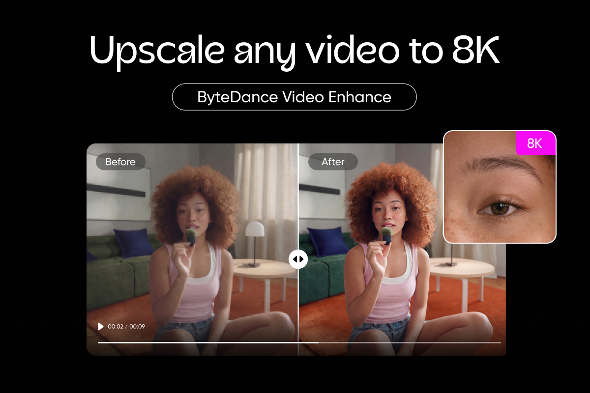 Picsart announcement graphic for ByteDance Video Enhance, now live in the Picsart AI Playground