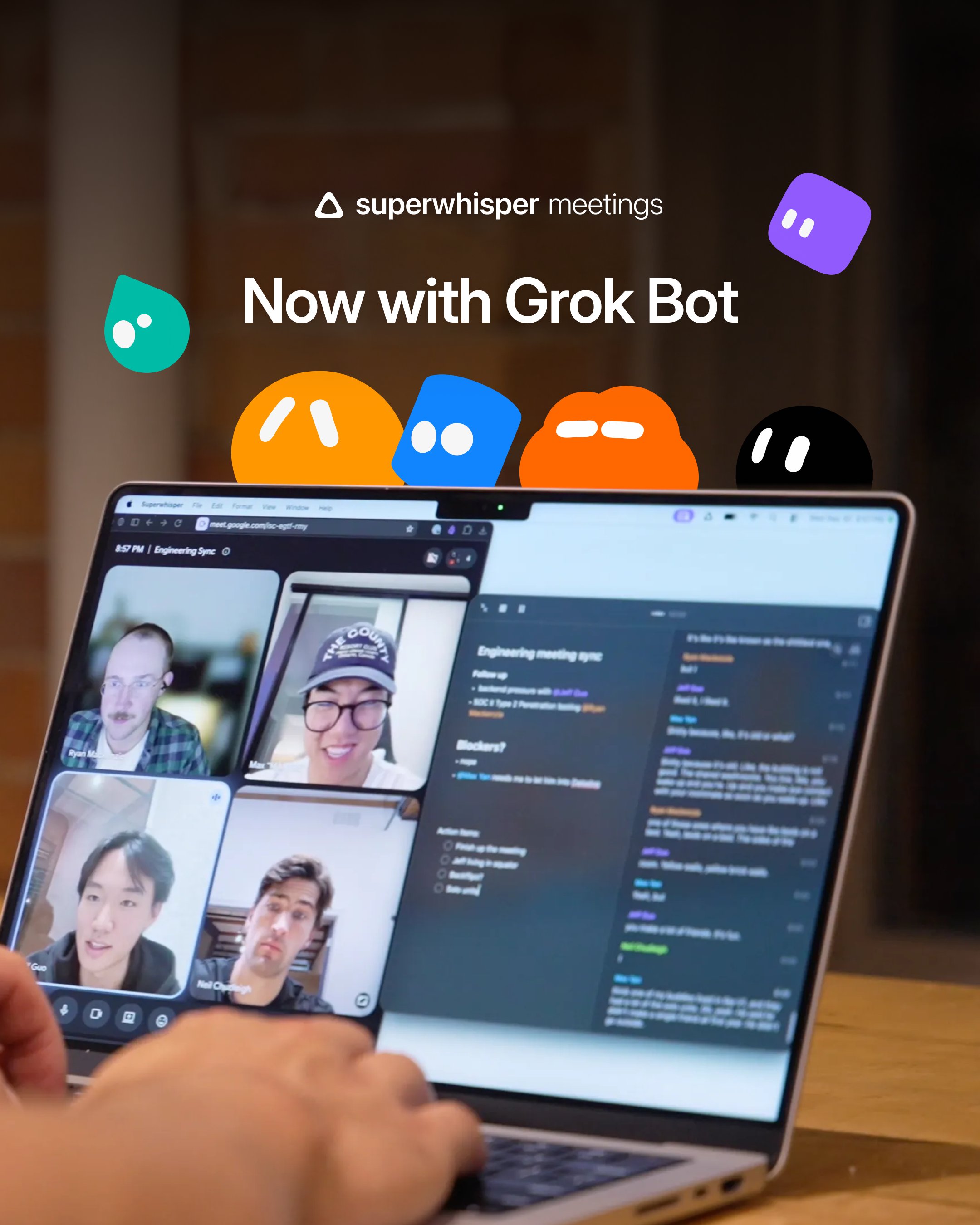 Superwhisper Meetings with Grok selected under Agents