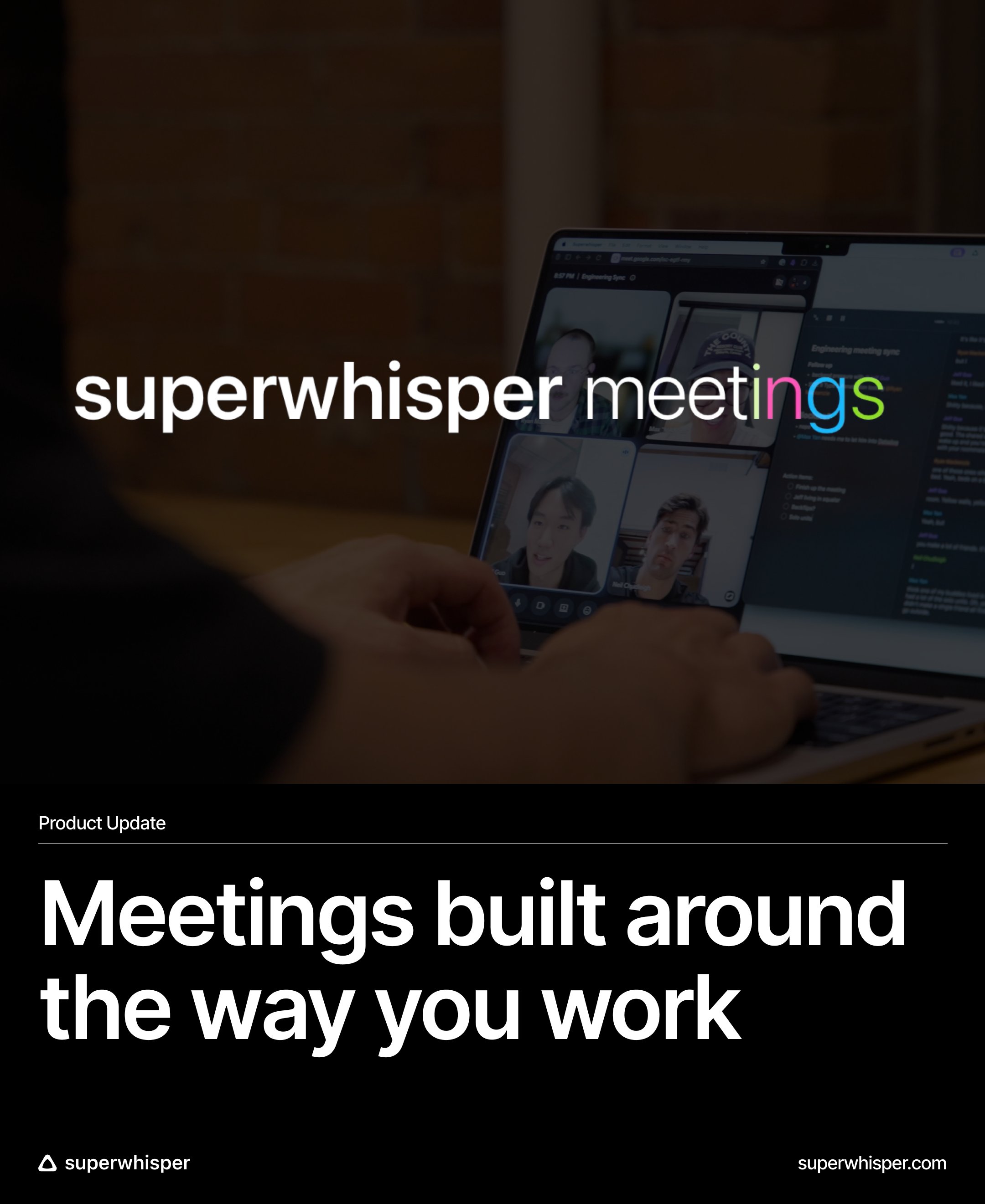 Superwhisper Meetings official announcement image