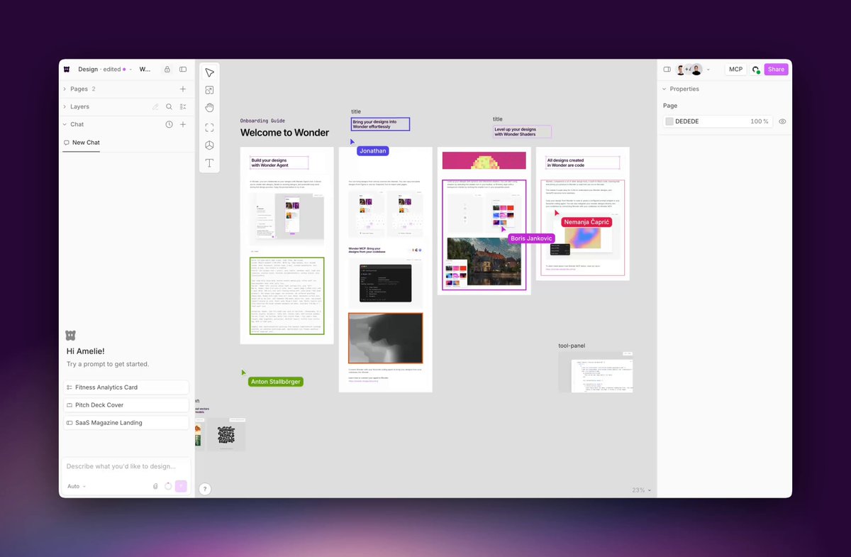 Wonder's collaboration announcement showing live cursors on a shared canvas