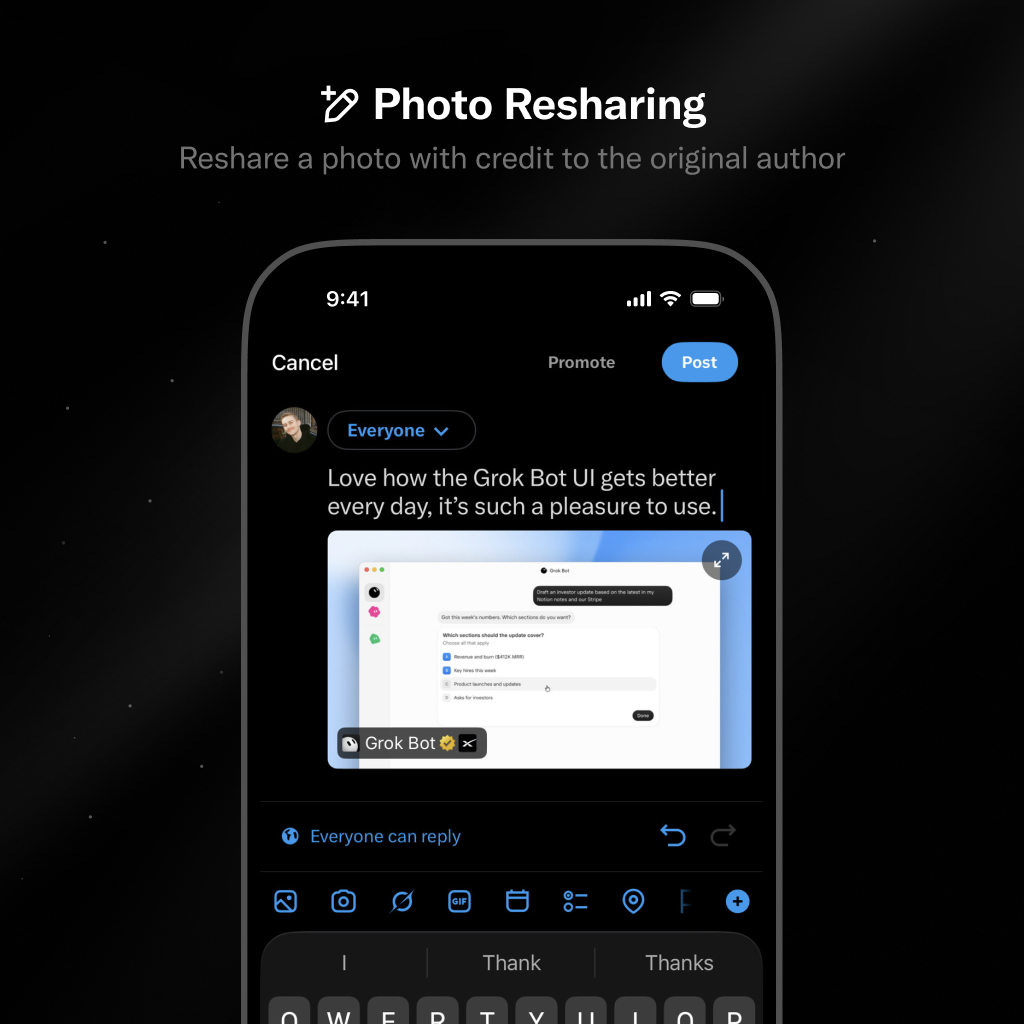 X photo menu with Post photo selected