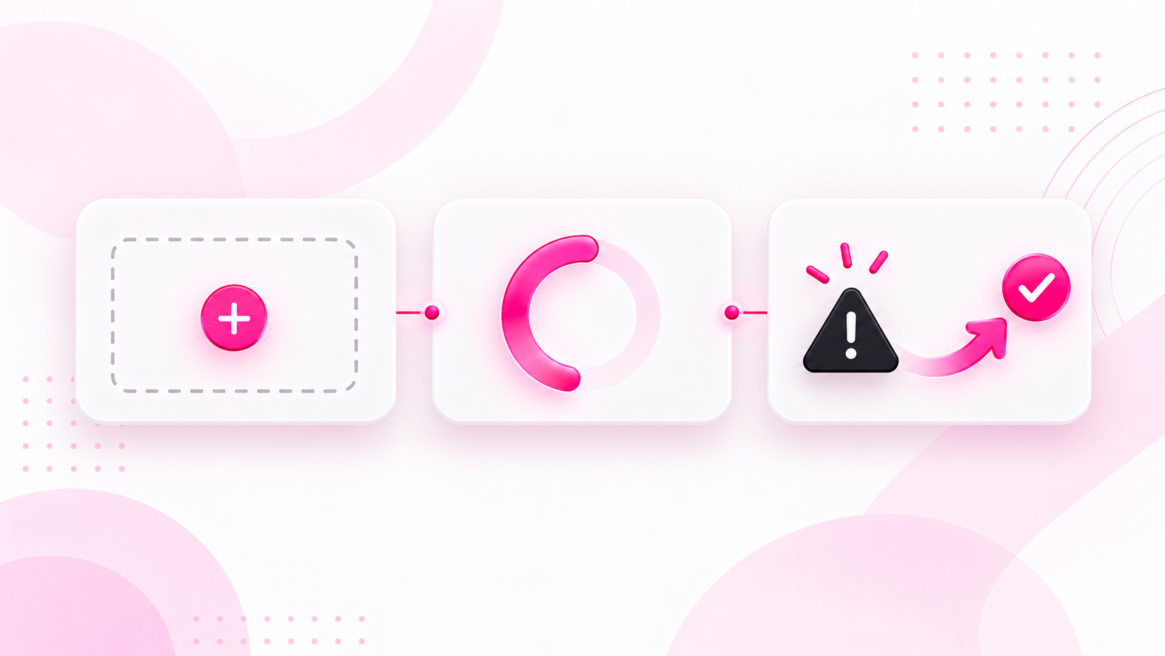 Conceptual illustration: Empty, loading, and warning cards connected to a recovery checkmark.